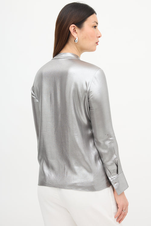 Brunello Cucinelli Lamé Button Up Blouse