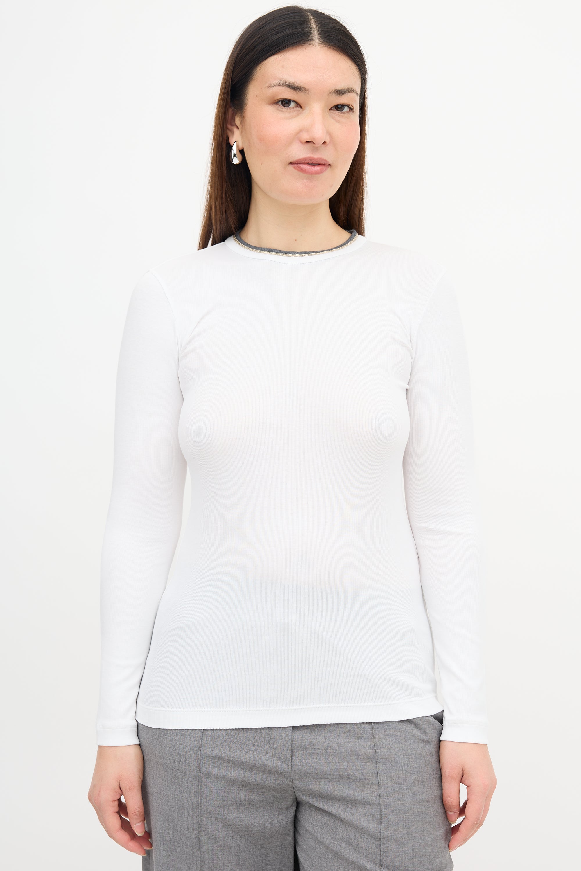 Brunello Cucinelli Monili Trim Ribbed Knit Top