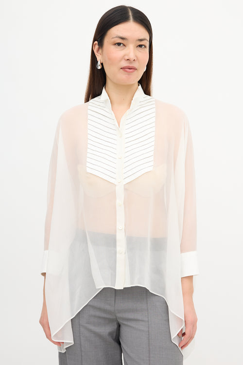 Brunello Cucinelli Sheer Monili Yoke Blouse