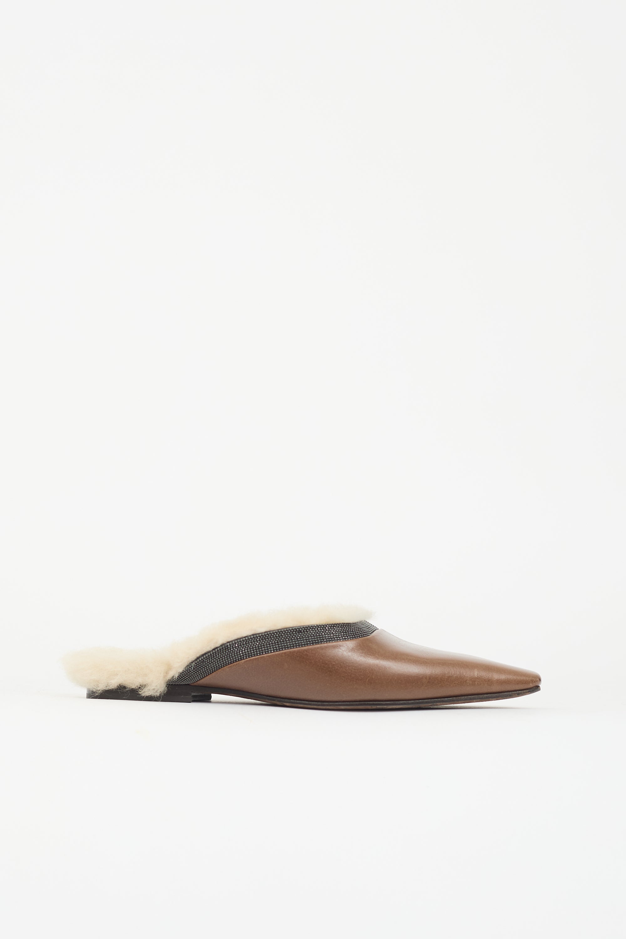 Brunello Cucinelli Shearling & Monili Mule