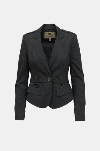 Burberry Pinstripe Belted Blazer