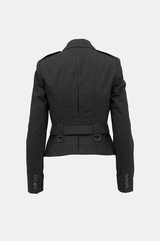 Burberry Pinstripe Belted Blazer