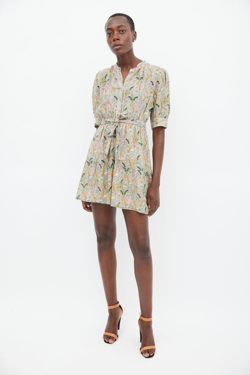 Ba&sh Green & Multicolour Floral Belted Dress