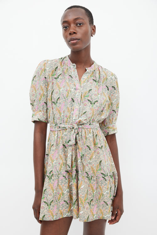 Ba&sh Green & Multicolour Floral Belted Dress