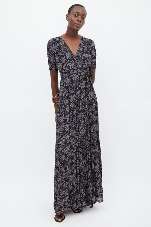 Ba&sh Navy & Pink Floral Wrap Dress