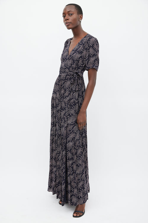 Ba&sh Navy & Pink Floral Wrap Dress