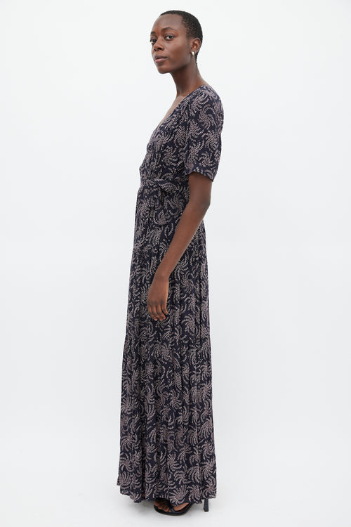 Ba&sh Navy & Pink Floral Wrap Dress