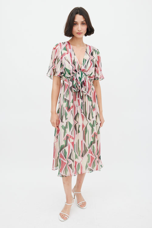 Ba&sh Pink & Multicolour Silk Printed Midi Dress