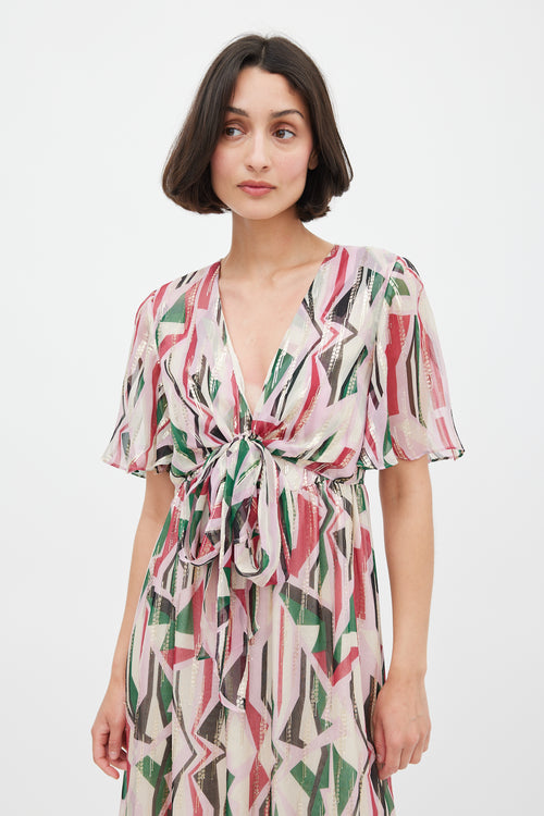 Ba&sh Pink & Multicolour Silk Printed Midi Dress