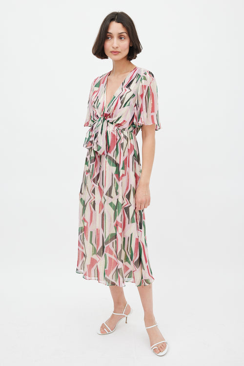 Ba&sh Pink & Multicolour Silk Printed Midi Dress