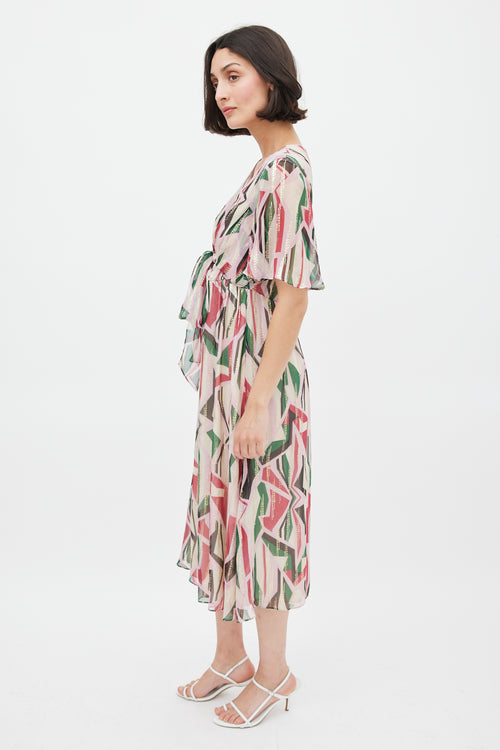 Ba&sh Pink & Multicolour Silk Printed Midi Dress
