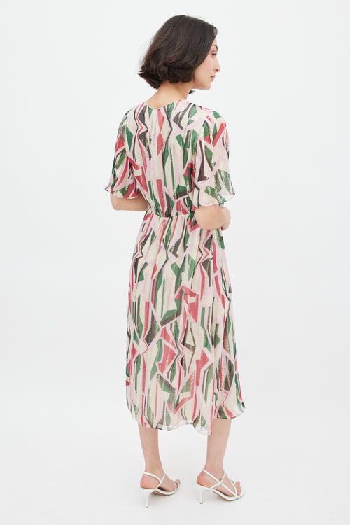 Ba&sh Pink & Multicolour Silk Printed Midi Dress
