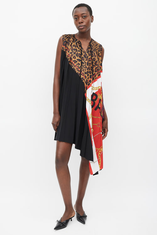 Balenciaga 2019 Black & Multicolour Printed Asymmetric Pleated Dress