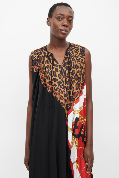 Balenciaga 2019 Black & Multicolour Printed Asymmetric Pleated Dress