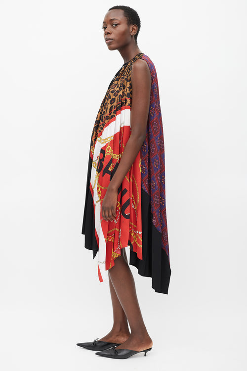 Balenciaga 2019 Black & Multicolour Printed Asymmetric Pleated Dress