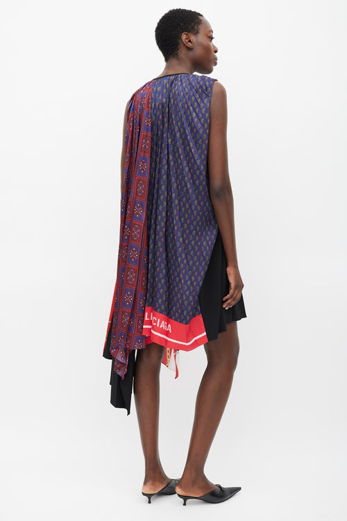 Balenciaga 2019 Black & Multicolour Printed Asymmetric Pleated Dress