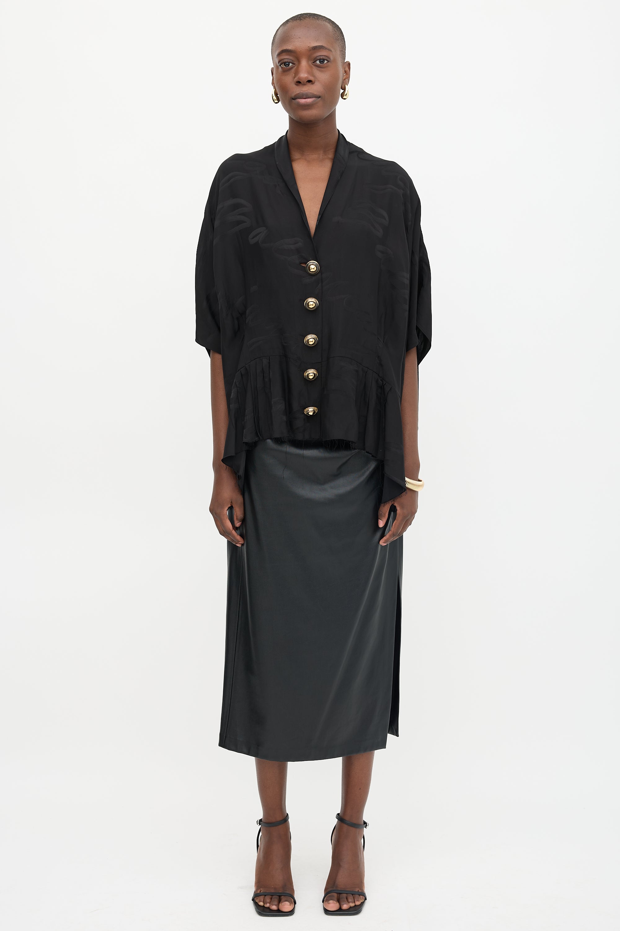 Balenciaga 2021 Satin Cursive Logo Blouse