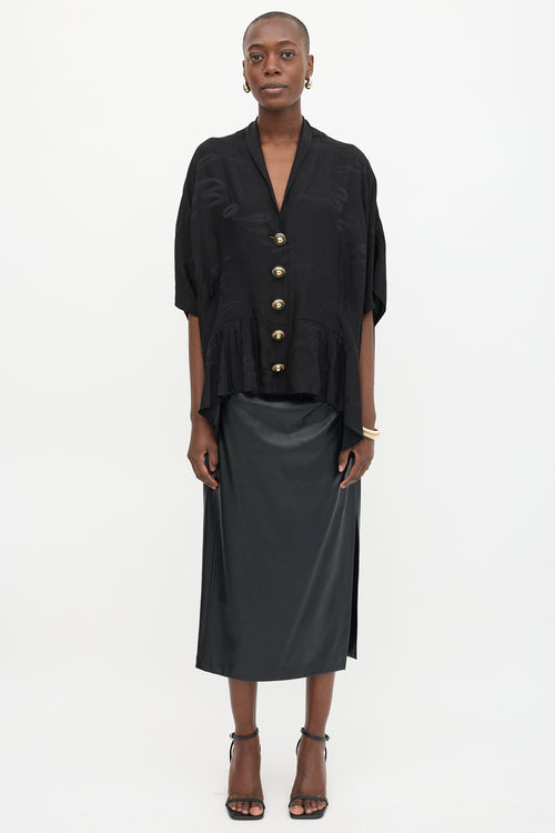 Balenciaga 2021 Satin Cursive Logo Blouse
