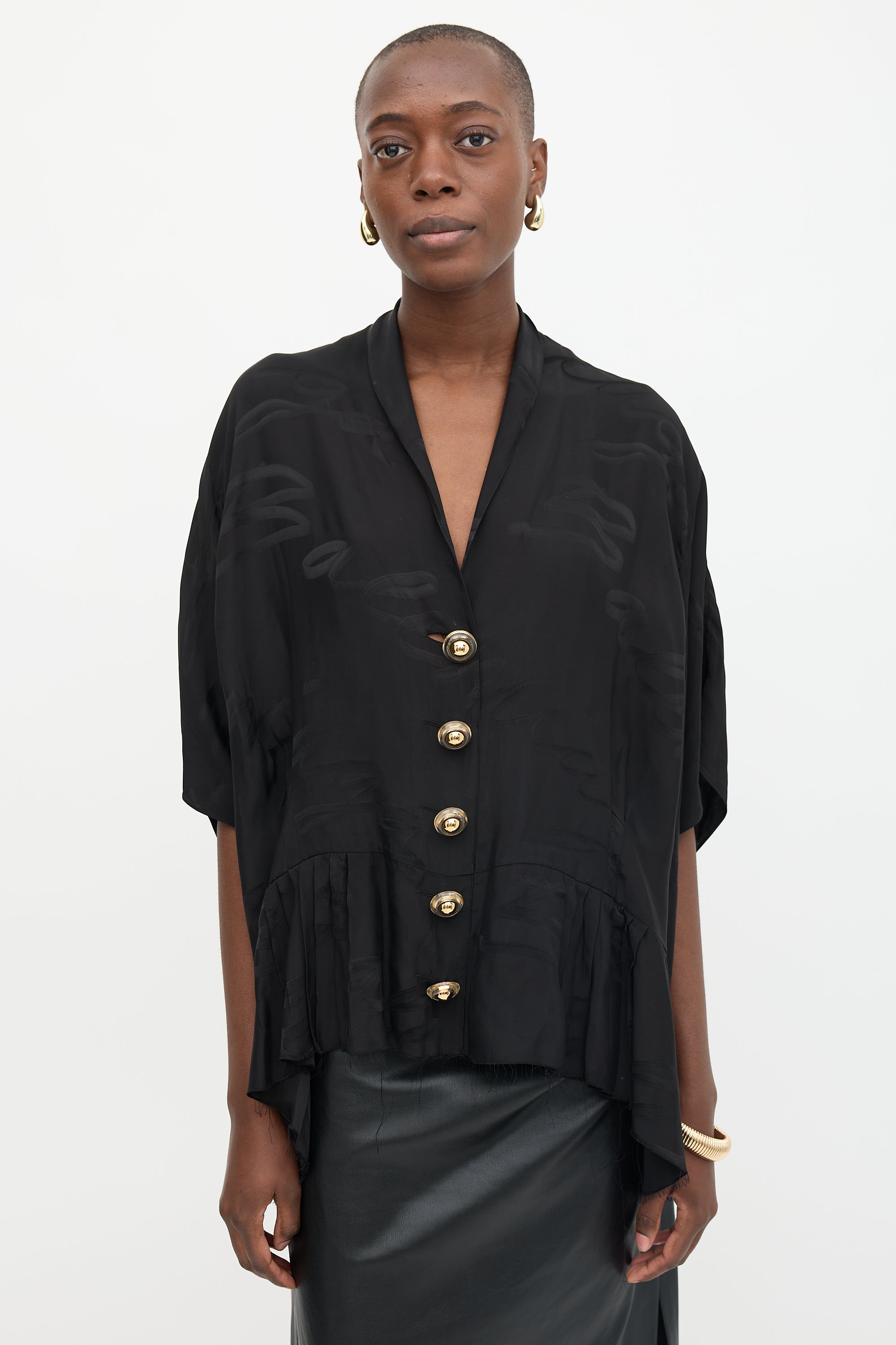 Balenciaga 2021 Satin Cursive Logo Blouse