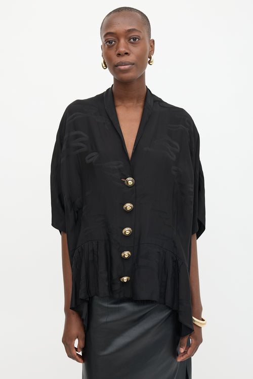 Balenciaga 2021 Satin Cursive Logo Blouse