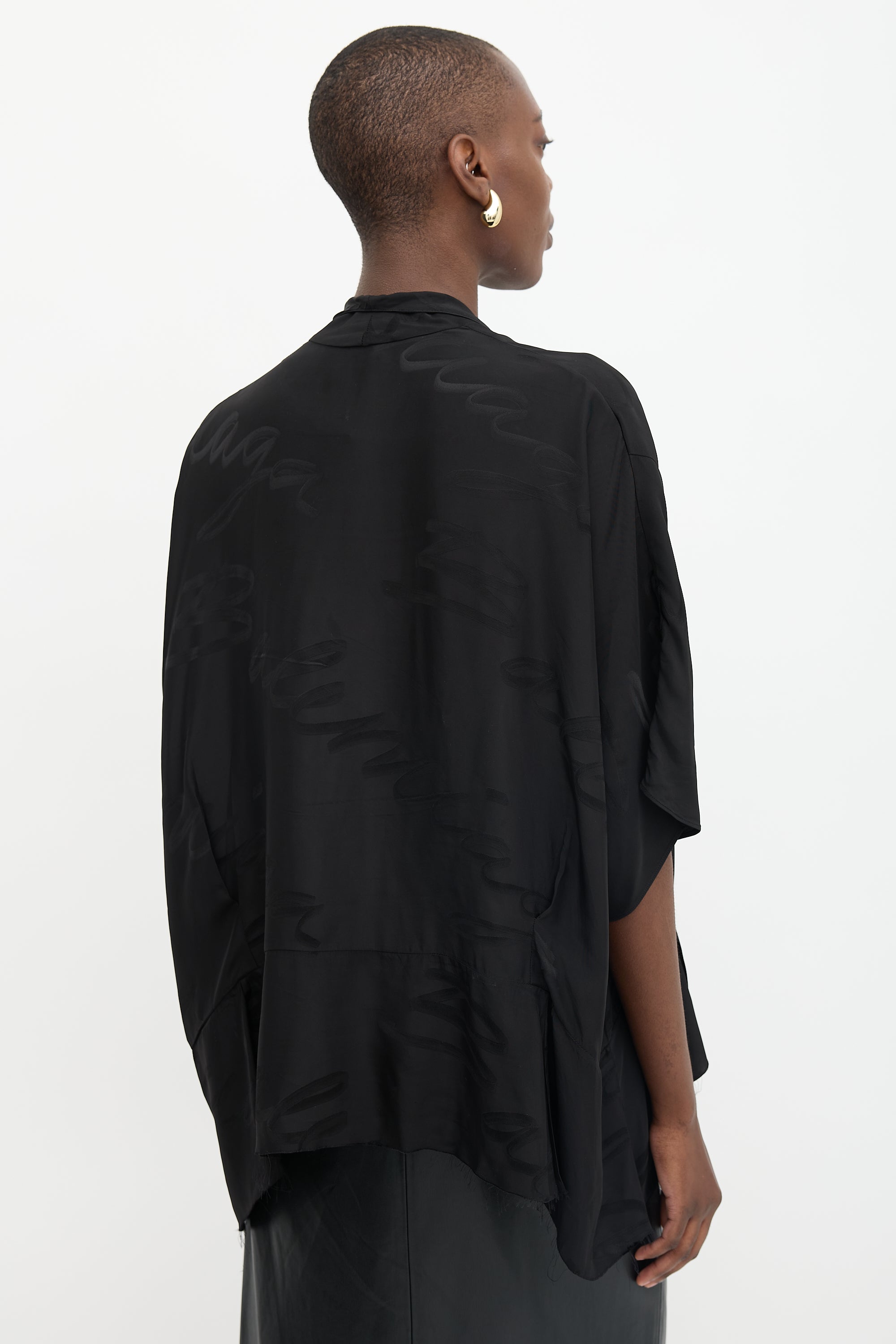 Balenciaga 2021 Satin Cursive Logo Blouse