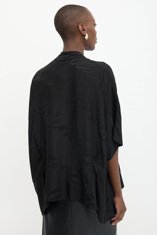 Balenciaga 2021 Satin Cursive Logo Blouse