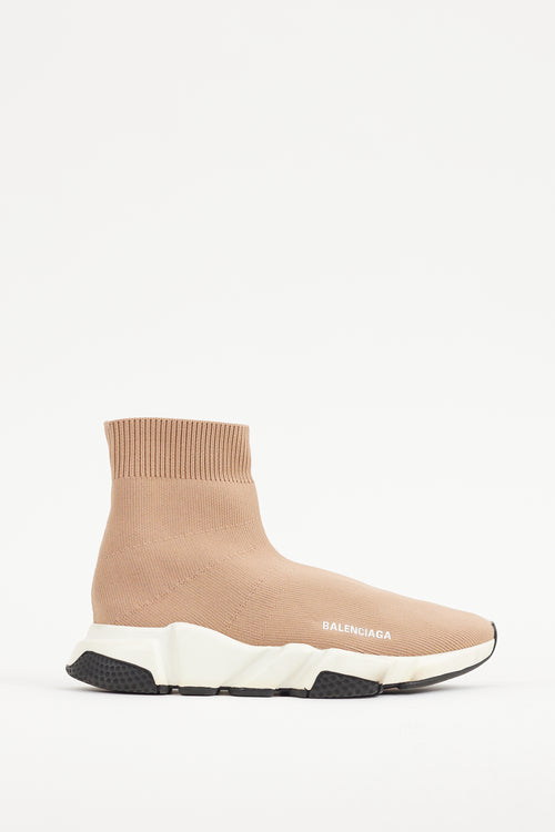 Balenciaga Beige & White Knit Speed Sneaker