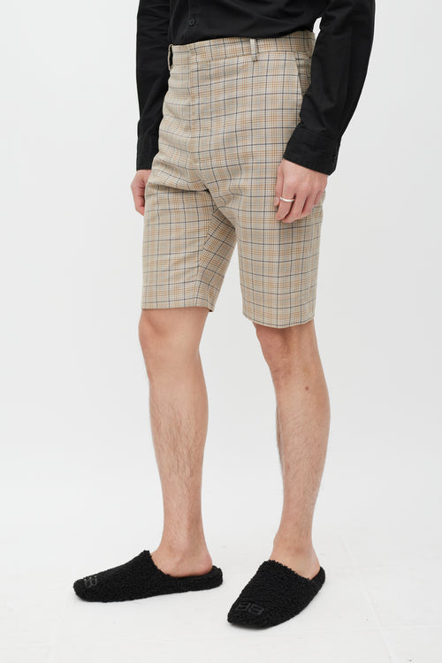 Balenciaga Beige & Blue Plaid Shorts