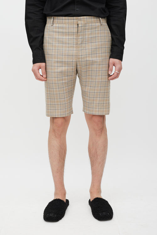 Balenciaga Beige & Blue Plaid Shorts