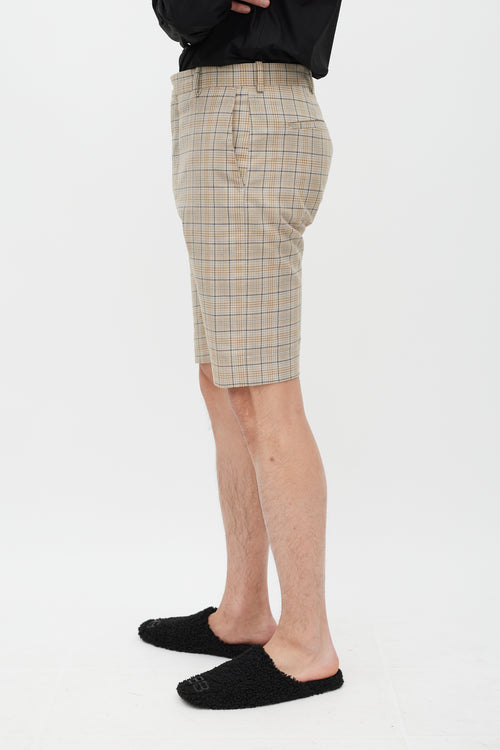 Balenciaga Beige & Blue Plaid Shorts