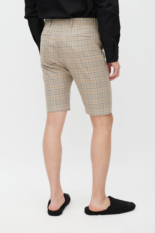 Balenciaga Beige & Blue Plaid Shorts