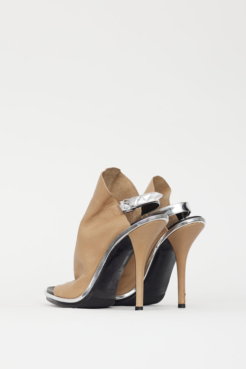 Balenciaga Beige & Silver Leather Glove Peep Toe Heel