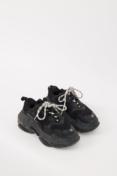 Balenciaga Black Leather & Mesh Triple S Sneaker