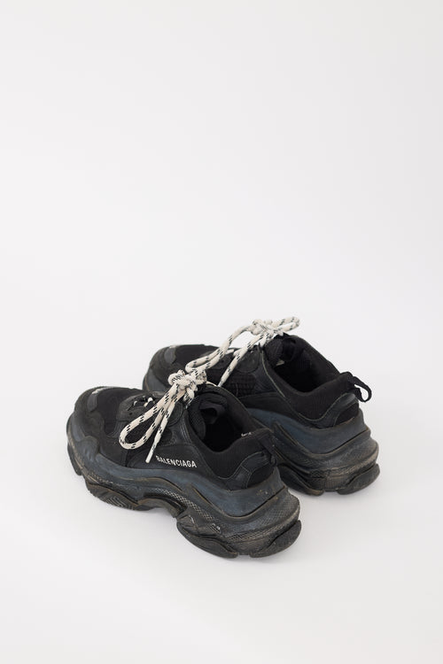 Balenciaga Black Leather & Mesh Triple S Sneaker
