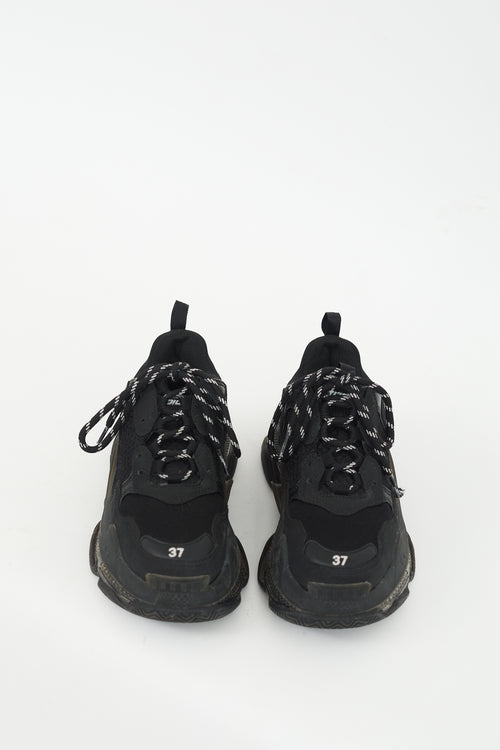Balenciaga Black Leather & Mesh Triple S Sneaker