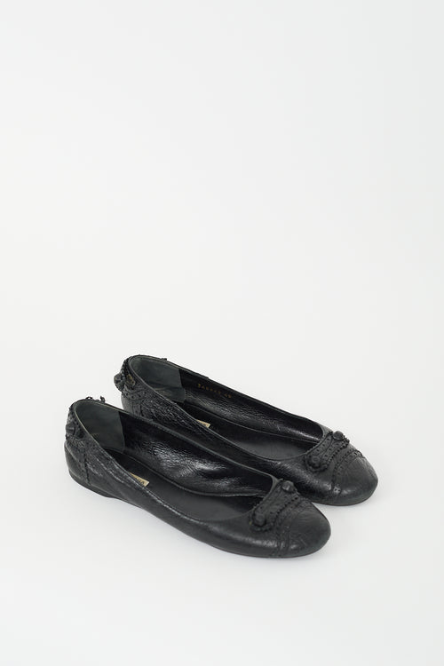 Balenciaga Black Leather Arena Brogue Studded Ballet Flat
