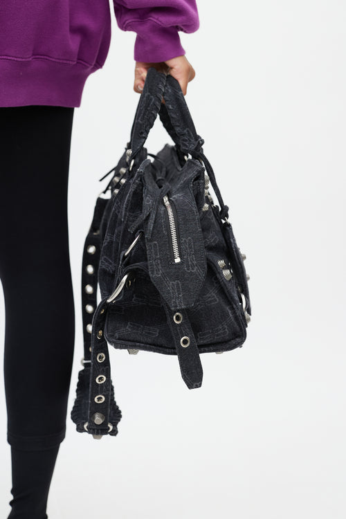 Balenciaga Black & Grey No Cagole BB Monogram Handbag