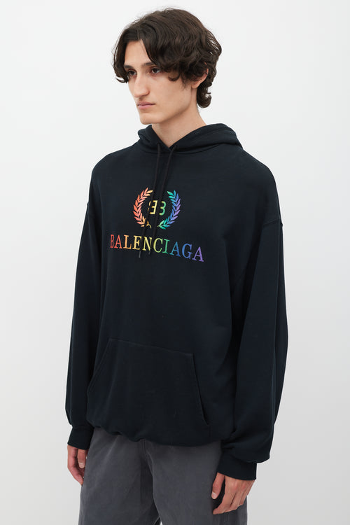 Balenciaga Black & Multicolour Embroidered Logo Hoodie