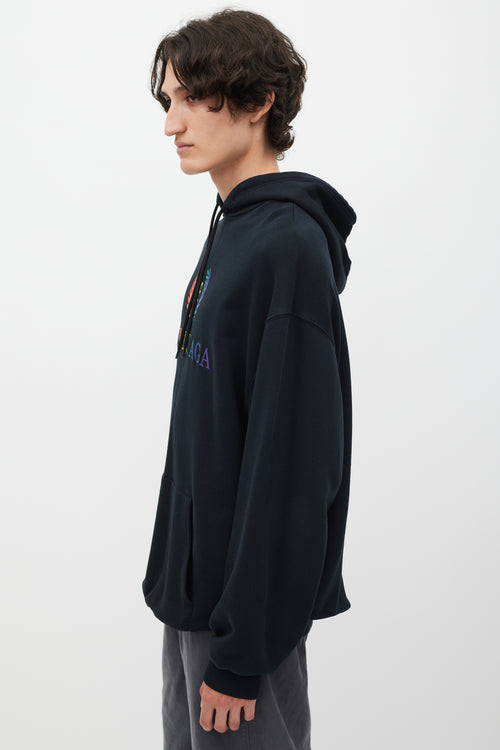 Balenciaga Black & Multicolour Embroidered Logo Hoodie