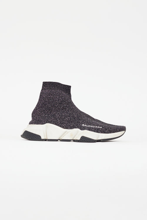 Balenciaga Black & Silver Metallic Knit Speed Sneaker