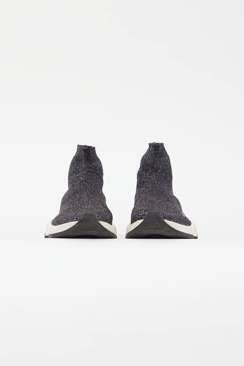 Balenciaga Black & Silver Metallic Knit Speed Sneaker