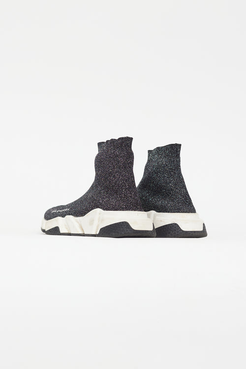 Balenciaga Black & Silver Metallic Knit Speed Sneaker