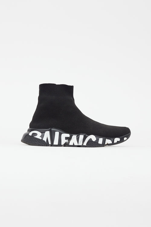 Balenciaga Black & White Knit Logo Speed Sneaker