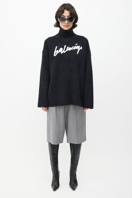 Balenciaga Black & White Knit Logo Sweater