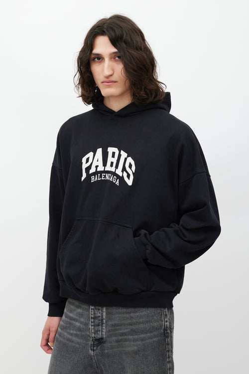 Balenciaga Black & White Paris Logo Hoodie