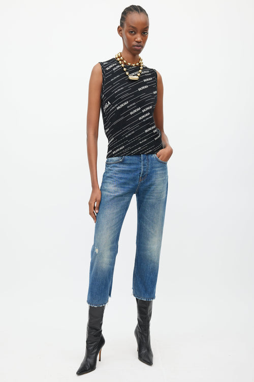 Balenciaga Black & White Woven Logo Wool Vest