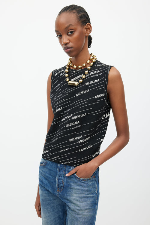 Balenciaga Black & White Woven Logo Wool Vest