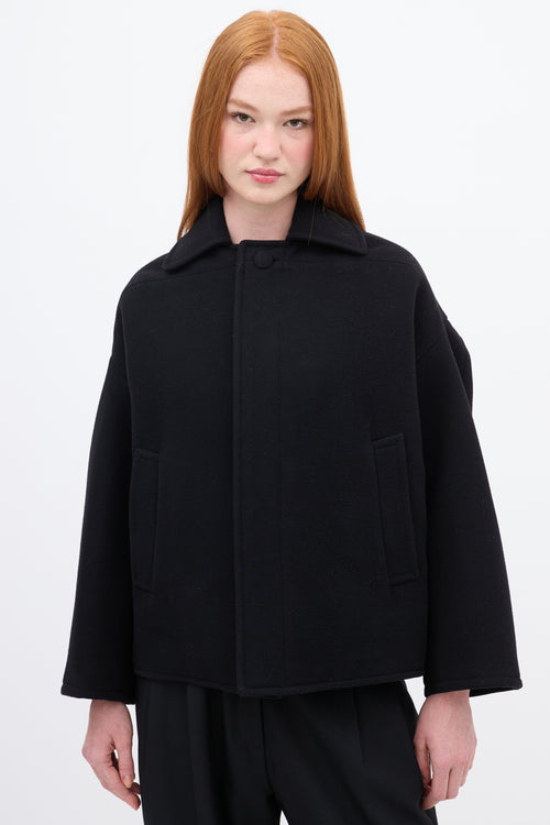Balenciaga Black Wool & Cashmere Upside Down Pea Coat