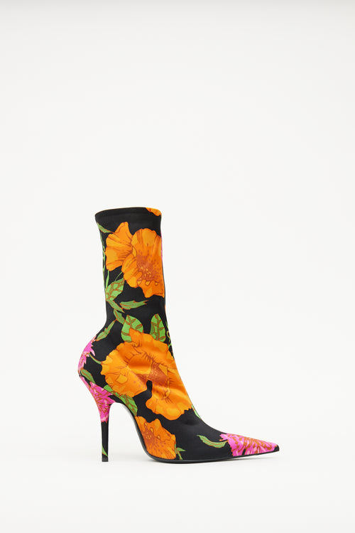 Balenciaga Black & Multi Floral Knife Sock Bootie