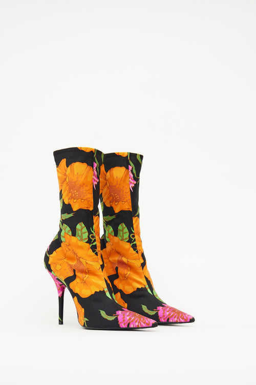 Balenciaga Black & Multi Floral Knife Sock Bootie